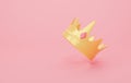 3d golden crown on pink background. The concept of success, achievement, premium vip. 3d rendering Royalty Free Stock Photo