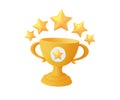 3d golden cup icon. Trophy prize 3d render illustration isolated white. Award winner football trophy. Business champion