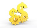 3d golden dollars symbols and gears