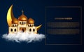 3D golden dome mosque building illustration at the cloud heaven. islamic holy month fasting event, ramadan