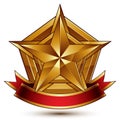 3d golden heraldic blazon with glossy pentagonal star