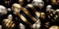 3d Golden luxury easter egg with pattern falling on dark background. Golden easter eggs with dark paint on black background. 3d Royalty Free Stock Photo