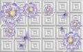 3d golden mural background with flowers , pearl , Jewelery , circles and butterfly . marble and capitone wallpaper