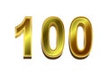 3d golden number 100  isolated on white background Royalty Free Stock Photo