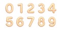 3d Golden Numbers. 0,1,2,3,4,5,6,7,8,9. Number Signs in Gold Color. Realistic Golden Shiny 3D Symbolls isolated on white. Birthday