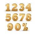 3d golden numbers set. Vector font 3d gold text logo luxury metal alphabet