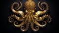 Stunning 3d Octopus Statue: Intricate Gold Design On Black Background