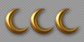 3d golden reflective crescent moons.