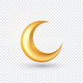 3D golden reflective crescent moons isolated on transparent background