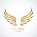 3d golden shiny metal wings logo design