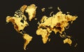 3d Golden Shiny World Map Golden Metal Hypsometric Map On Black Background, 3d illustration Royalty Free Stock Photo