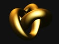 3D golden torus knot isolated on black background.