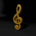 3d golden treble clef on black. 3d render illustration. Royalty Free Stock Photo