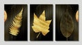 3d golden tree leaves in modern painting background. wall frame home decor Royalty Free Stock Photo