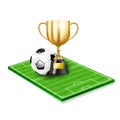 3D Golden trophy cups and Soccer ball 0001 Royalty Free Stock Photo