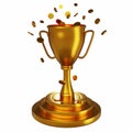 3D golden trophy, honour realistic champion cup render, game winner award, prize badge reward.