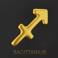 3d golden zodiac sign Sagittarius on a dark background. Royalty Free Stock Photo