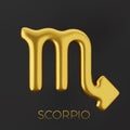 3d golden zodiac sign Scorpio on a dark background. Royalty Free Stock Photo