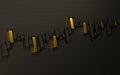 3d Goldenand black Chart finance on dark background