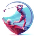 A 3D golf logo depicting a player in action, hitting a ball with a club. Royalty Free Stock Photo
