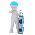3d golfer with his golf bag full of clubs Royalty Free Stock Photo