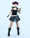 3D goth girl doll big blue eyes and bright makeup in pantyhose.