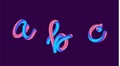 3d gradient lettering holographic. Font set with letter - a, b, c . Vibrant gradient shape. Liquid color path
