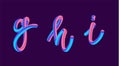 3d gradient lettering holographic. Font set with letter - g, h, j. Vibrant gradient shape. Liquid color path. Typography