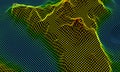 3D Gradient neon grid terrain. Scientific generated data