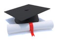 3d Graduate mortar board and diploma scroll