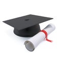 3d Graduates mortar board and diploma