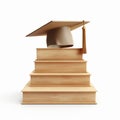 3d Graduation Books With Graduation Cap On White Background