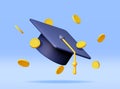 3D Graduation Cap and Cash Money Royalty Free Stock Photo