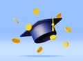 3D Graduation Cap and Cash Money Royalty Free Stock Photo