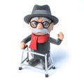 3d Grandpa with his walking frame waving hello