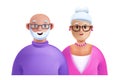 3D grandparent portrait, vector old couple, elder woman with man avatar face cartoon character.