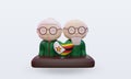 3d grandparents love Zimbabwe flag rendering front view