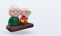 3d grandparents love Ghana flag rendering left view