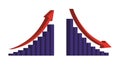 3D graph going up and down with red arrows, blue bar chart icon vector, sales chart symbol. Royalty Free Stock Photo