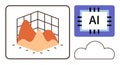 3D Data Visualization, AI Chip, and Cloud Computing Elements for Technology Concepts Royalty Free Stock Photo
