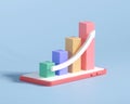 3d graph growth for business on mobile. business finance invesment concept. stock chart market up. isolated on blue background. Royalty Free Stock Photo