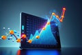 3d Graph showing rise in profits with arrow. Growing graph Business chart Upward trend Growth success arrow chart Profit Royalty Free Stock Photo