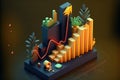 3d Graph showing rise in profits with arrow. Growing graph Business chart Upward trend Growth success arrow chart Profit Royalty Free Stock Photo