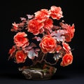 Meticulously Detailed Begonia Bonsai With Vibrant Orange Flowers