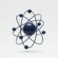 A 3D graphic representation of a dark blue atom model. A central sphere represents Royalty Free Stock Photo