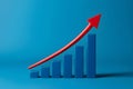 3D graphical representation of rising trend with blue bars and red arrow, indicating growth Royalty Free Stock Photo