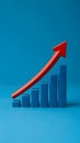 3D graphical representation of rising trend with blue bars and red arrow, indicating growth Royalty Free Stock Photo