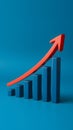 3D graphical representation of rising trend with blue bars and red arrow, indicating growth Royalty Free Stock Photo