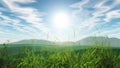 3D grassy landscape against a blue sunny sky Royalty Free Stock Photo
