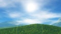 3D grassy landscape with low clouds Royalty Free Stock Photo